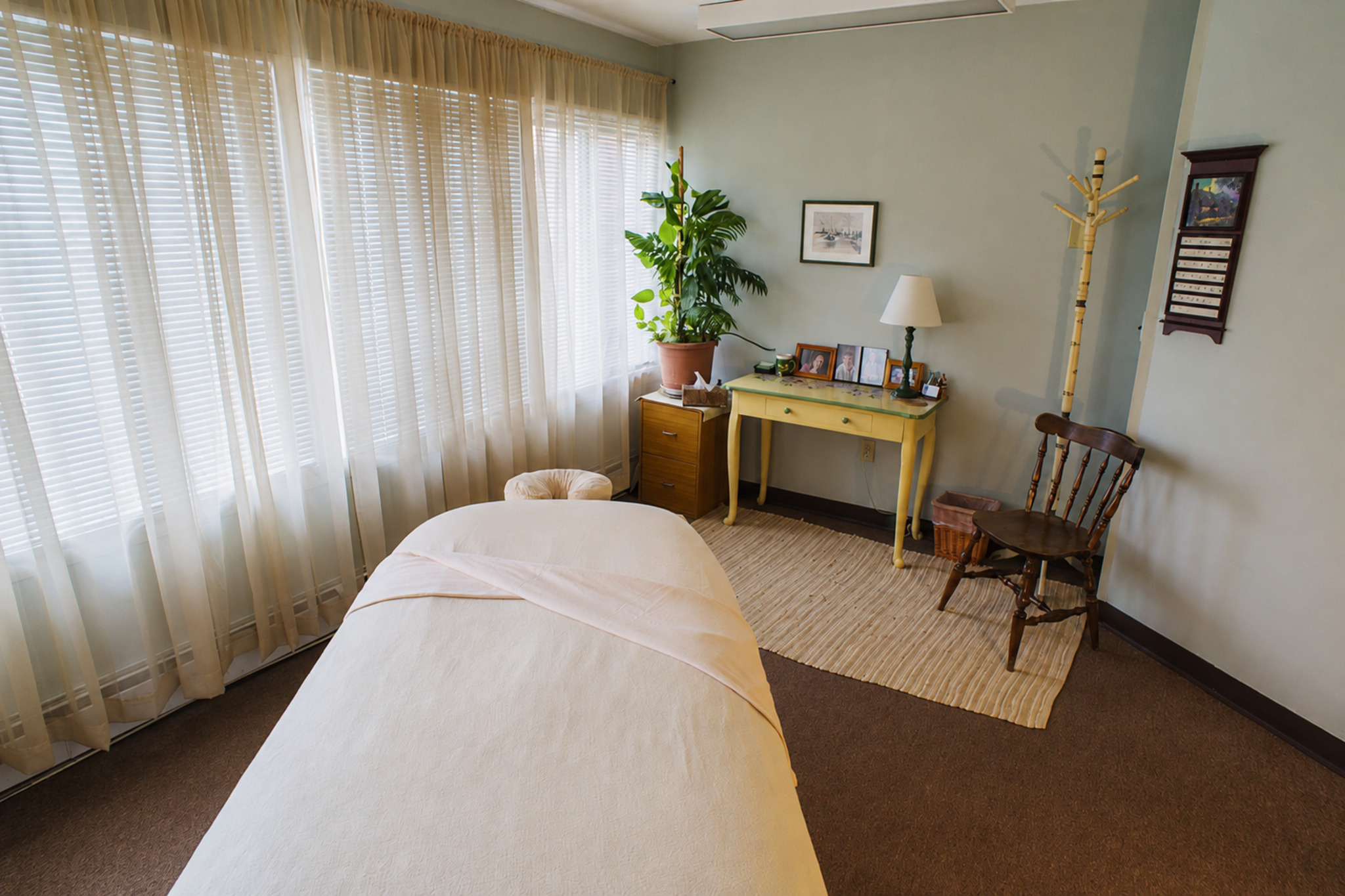 Sunlit massage treatment room at Watertown Massage Associates