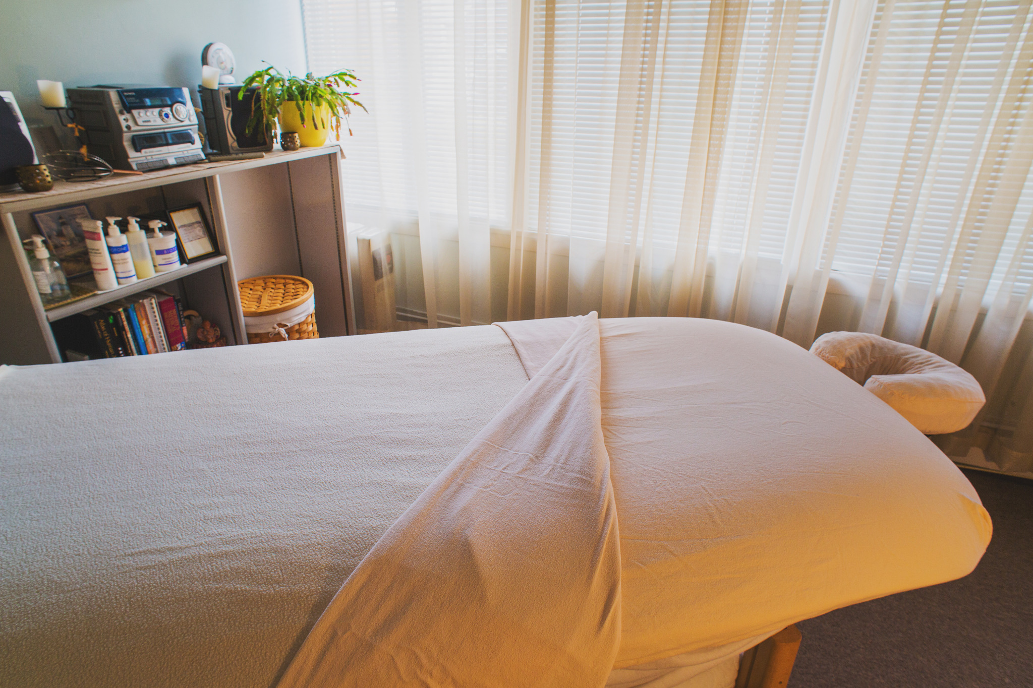 Massage table prepared for a session at Watertown Massage Associates